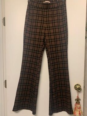 Flare Pants In Brown Plaid